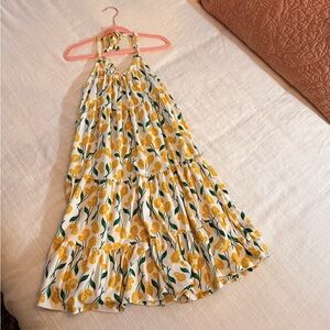 Floral Yellow and Green Kids Casual Dress